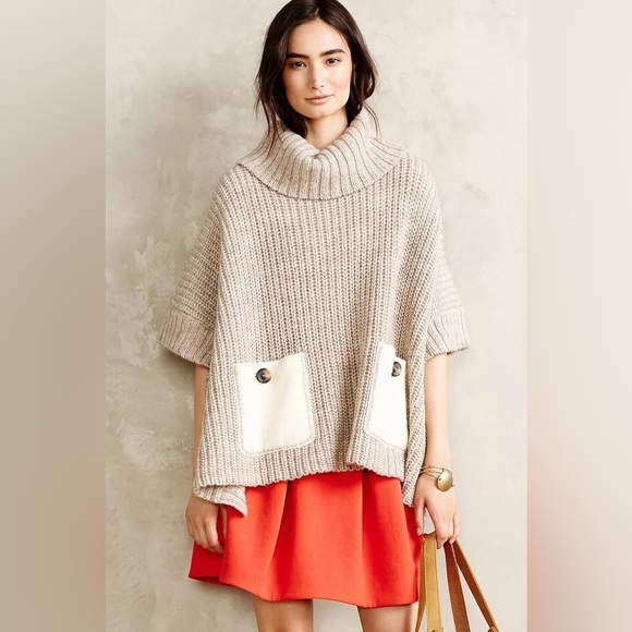 Anthropologie MOTH Westwind Turtleneck Poncho Sweater Wool Alpaca Blend Boho - Picture 4 of 15